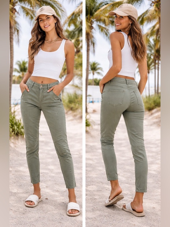 American Eagle Outfitters Denim - American Eagle Outfitters Green Moto Jegging Ankle Pants Stretch Zip Pocket